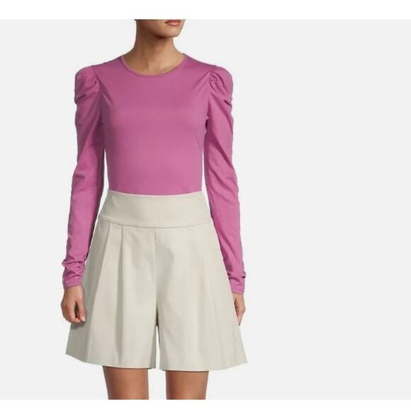 Rebecca Taylor Purple womens Ruched Long Sleeve Shoulder Knit Top Medium - Picture 13 of 16